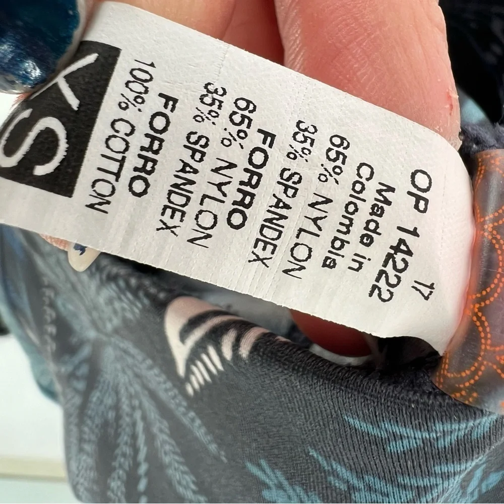 Maaji‎ Activewear High Rise Palms Depth Leggings: Tropical Blue Palm Leaf Print